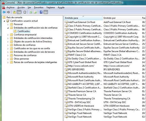 ejemplo de certificados de confianza instalados por defecto (Windows Vista)